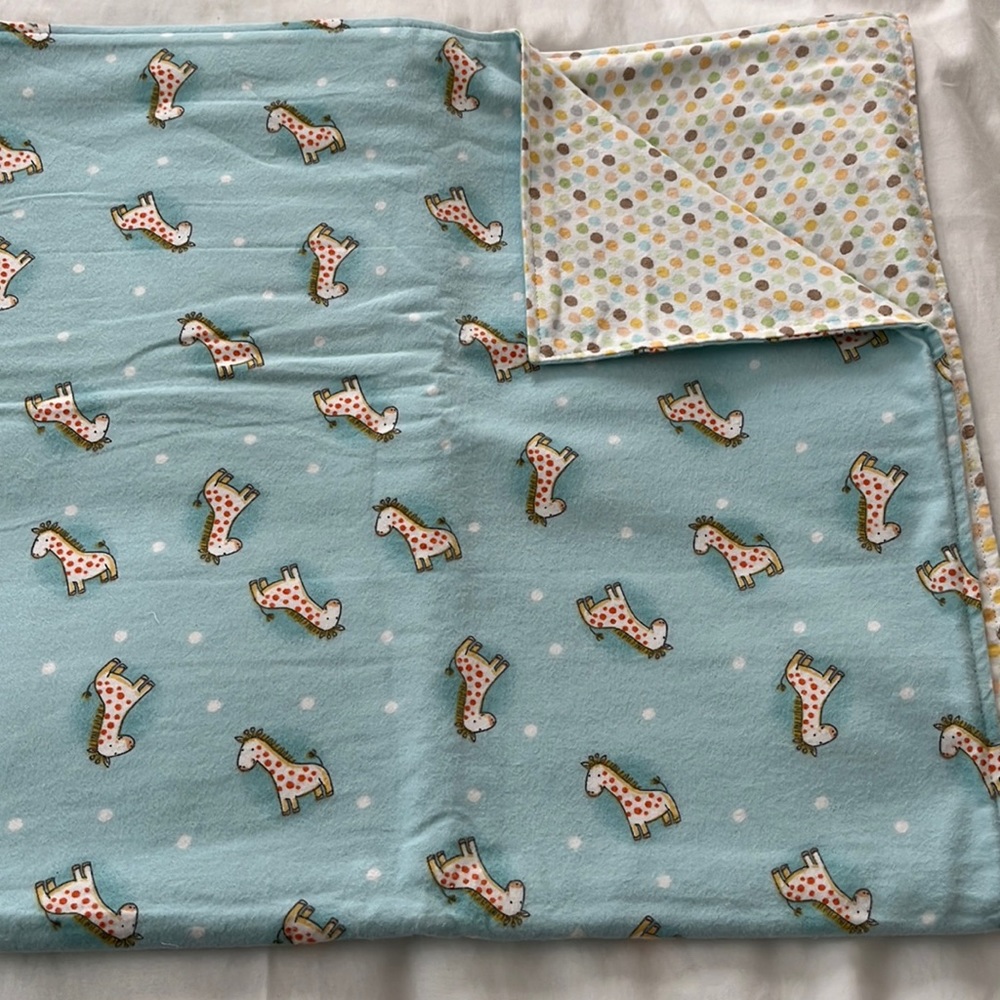 Blue giraffe baby flannel receiving blanket